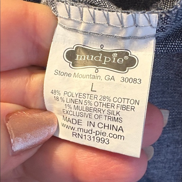 Mud Pie Blue Chambray Sleeveless Ruffle Collar Tunic Top size L (12-14) - Picture 6 of 15